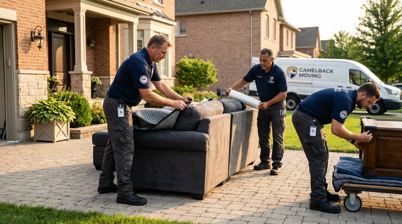 Large estate moving crew wrapping furniture in Angleton, TX